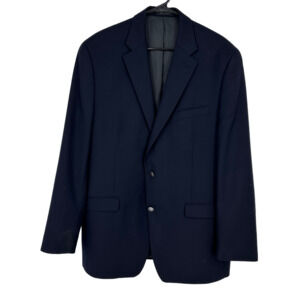 Michael Kors Mens Sport Coat 44L Wool Navy Blazer Jacket Academia Engraved Butto